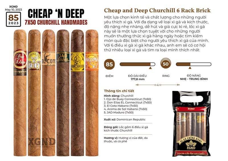 Cigar Cheap and Deep Churchill 6 Rack Brick Collection - Lốc 6 Điếu Xì Gà Chính Hãng