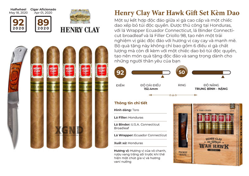 Henry Clay War Hawk Gift Set Kèm Dao Xếp