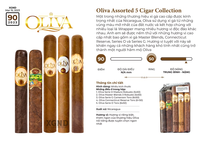Cigar Oliva Assorted 5 Cigar Collection - Lốc 5 Điếu Xì Gà Chính Hãng