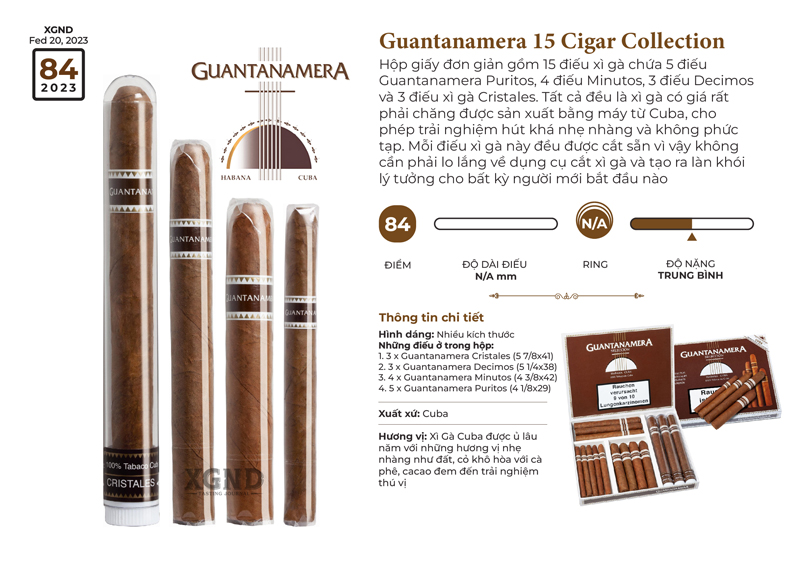 Cigar Guantanamera 15 Cigar Collection - Xì Gà Cuba Chính Hãng - Hộp 15 Điếu