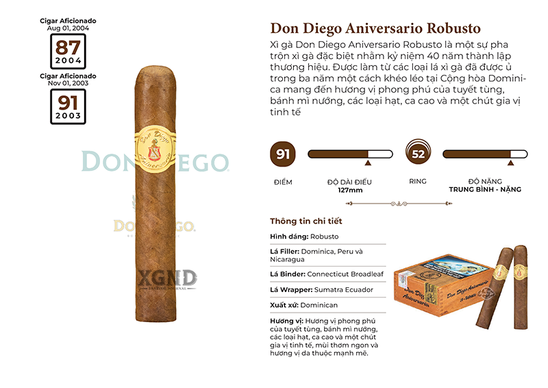 CIGAR DON DIEGO ANIVERSARIO ROBUSTO - XÌ GÀ DOMINICA CHÍNH HÃNG