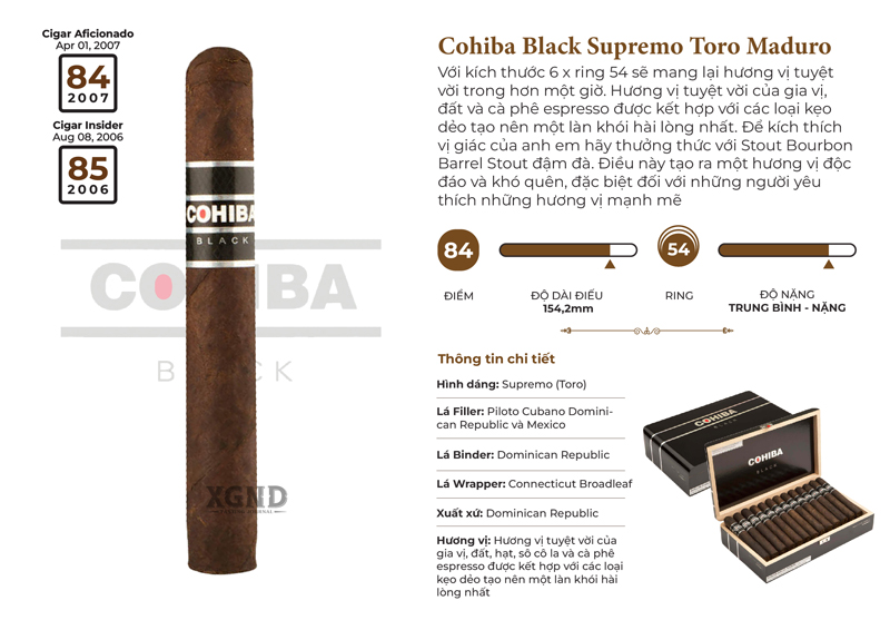 Cigar Cohiba Black Supremo Toro Maduro - Xì Gà Chính Hãng