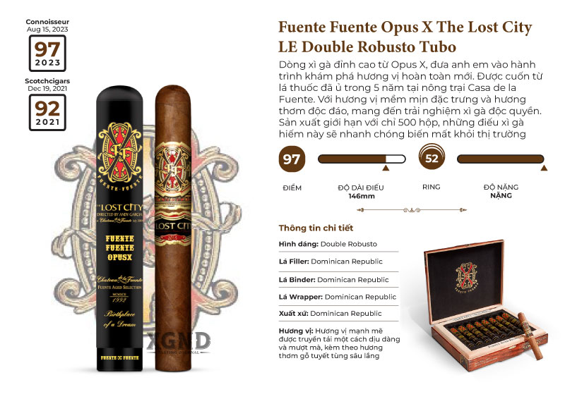 Cigar Fuente Fuente Opus X The Lost City LE Double Robusto Tubo - Xì Gà Chính Hãng