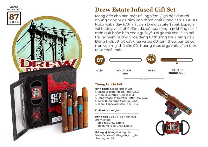 Cigar Drew Estate Infused Gift Set Kèm Dao Cắt Và Gác Điếu - Xì Gà Chính Hãng