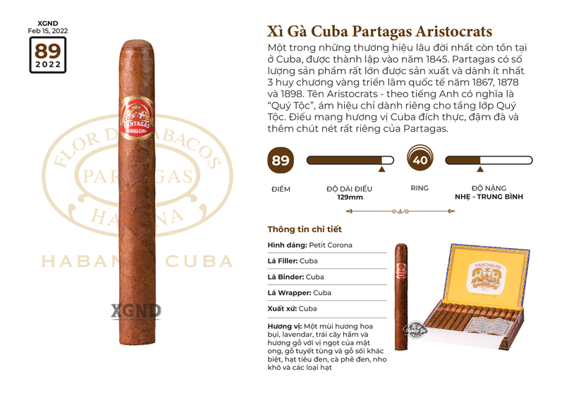 Cigar Cuba Partagas Aristocrats - Xì Gà Cuba Chính Hãng