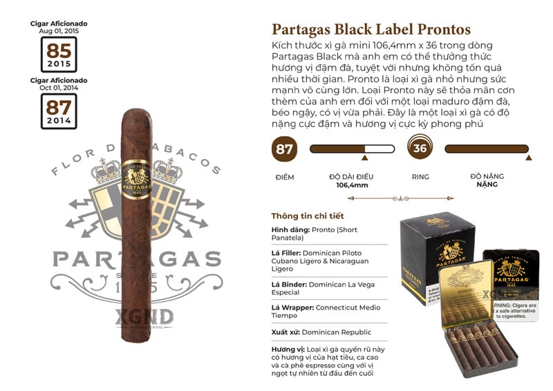 Cigar Partagas Black Label Prontos - Xì Gà Chính Hãng