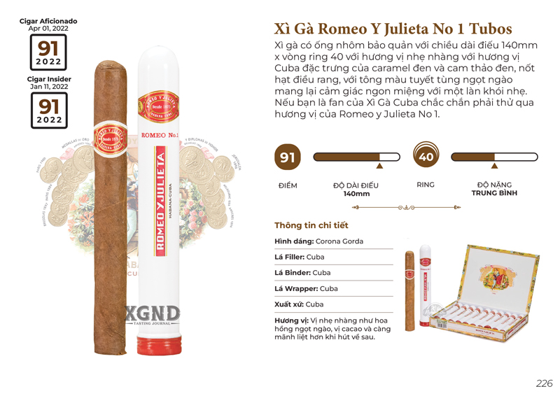 Cigar Romeo Y Julieta No.1 Tubos - Xì Gà Cuba Chính Hãng