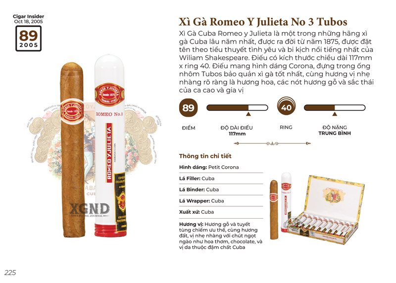 Cigar Romeo Y Julieta No.3 Tubos - Xì Gà Cuba Chính Hãng