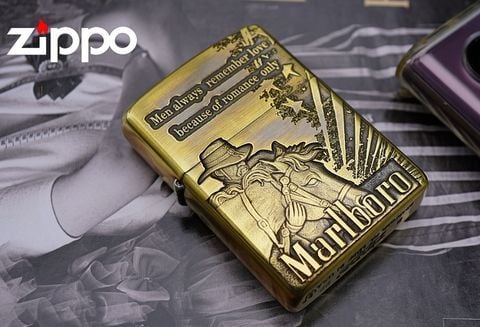 Review ưu nhược điểm Zippo Marlboro armor xuất Nhật limited hình người đàn ông và con ngựa.