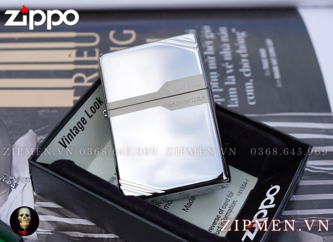 Bật lửa zippo vintage made in usa trắng bóng