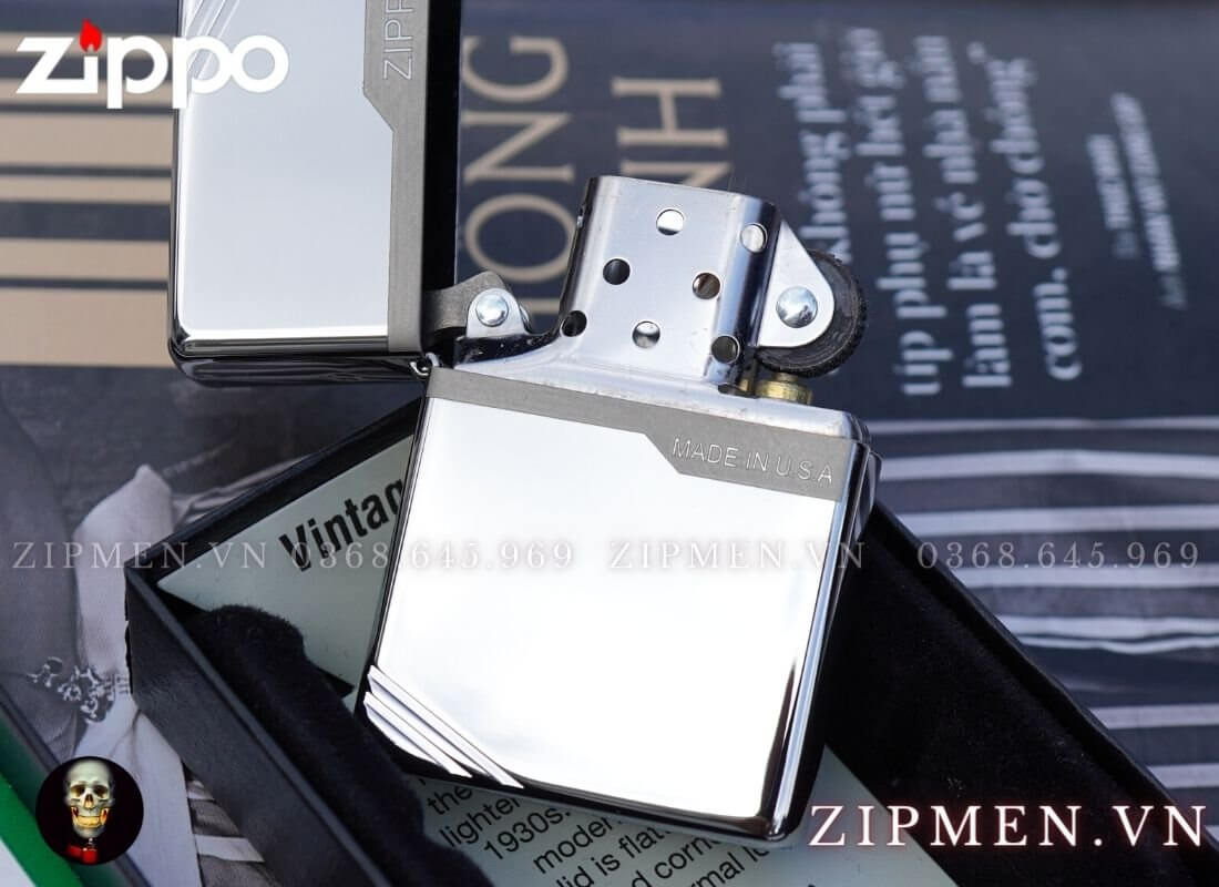 Bật lửa zippo vintage made in usa trắng bóng
