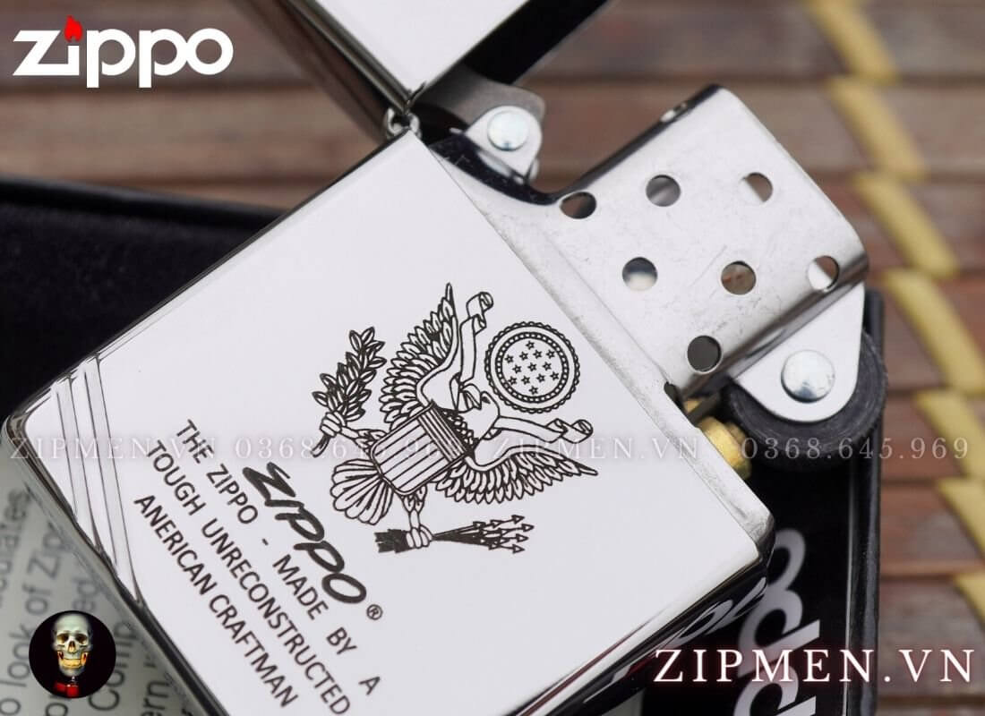 Hộp quẹt zippo USA vintage logo quốc huy hoa kỳ cao cấp | bật lửa zippo chính hãng