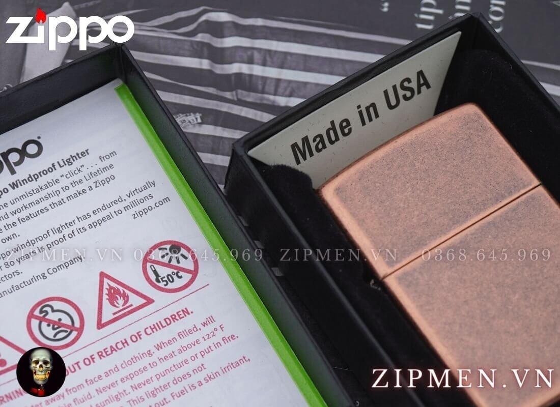 Zippo 301FB antique copper đồng đỏ giả cổ | zippo mạ đồng đỏ cao cấp chính hãng