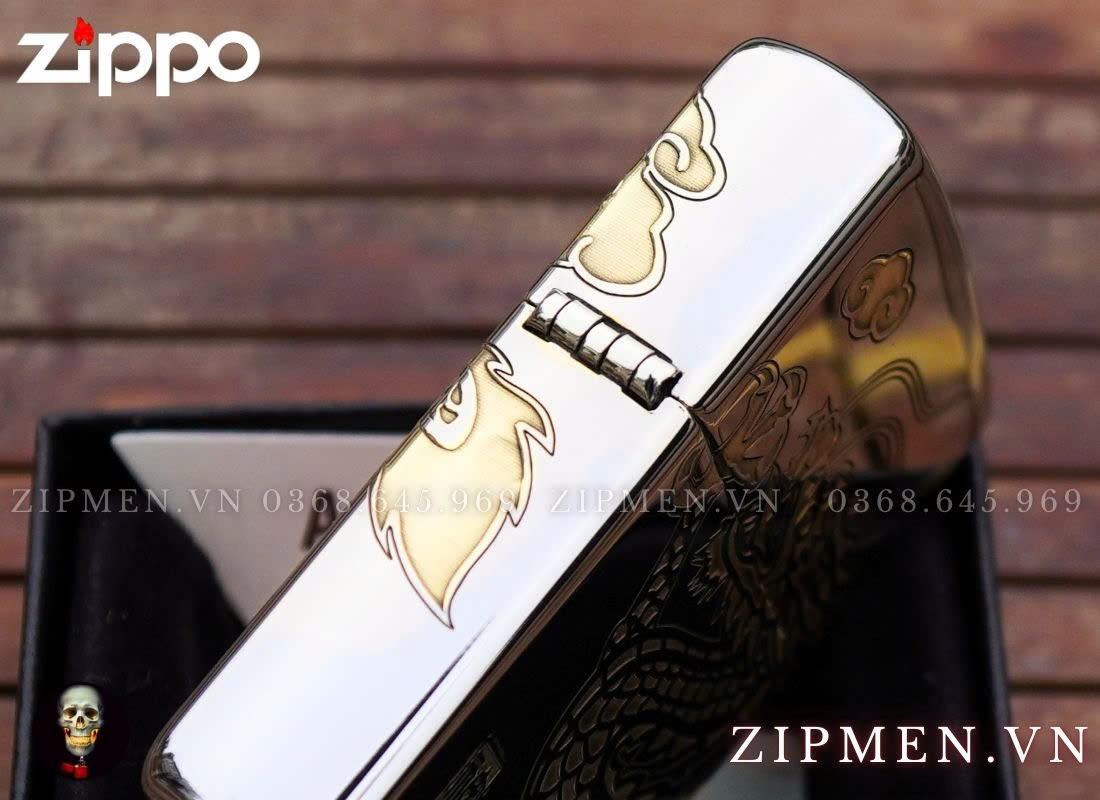Bật lửa Zippo USA Armor cao cấp rồng cuộn màu vàng