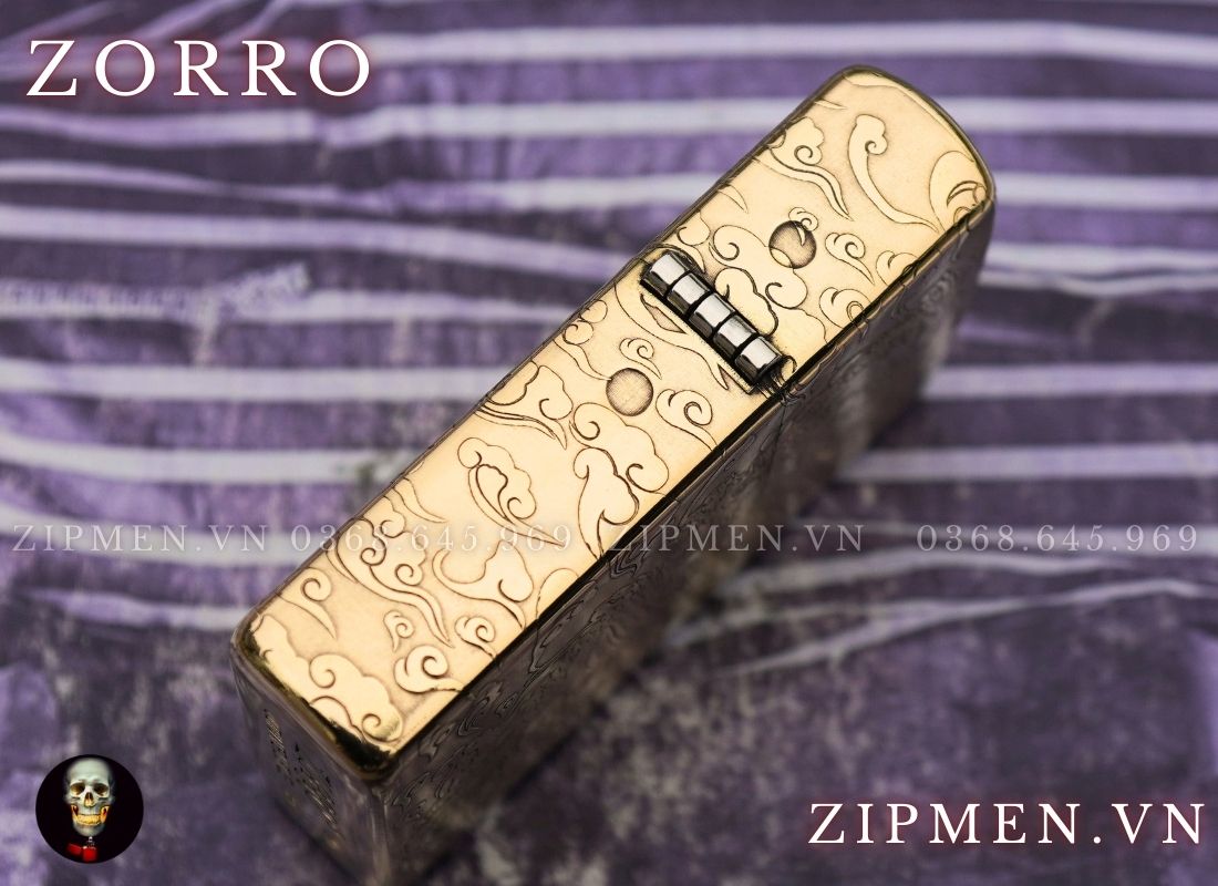 Bật lửa zorro chính hãng hình rồng vàng cuộn ngọc