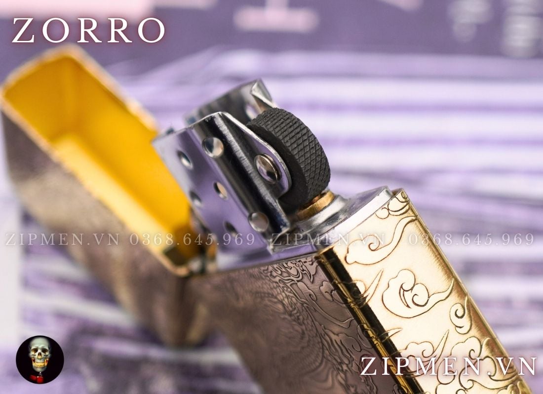 Bật lửa zorro chính hãng hình rồng vàng cuộn ngọc