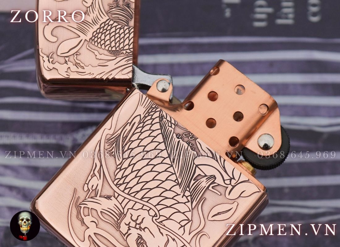 Bật lửa Zorro super copper chủ đề cá chép hoá rồng