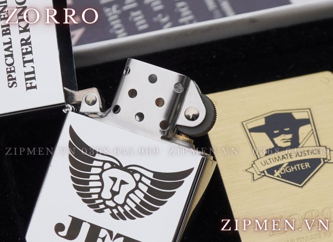 Bật lửa zorro đồng mạ chrome chủ đề logo JET