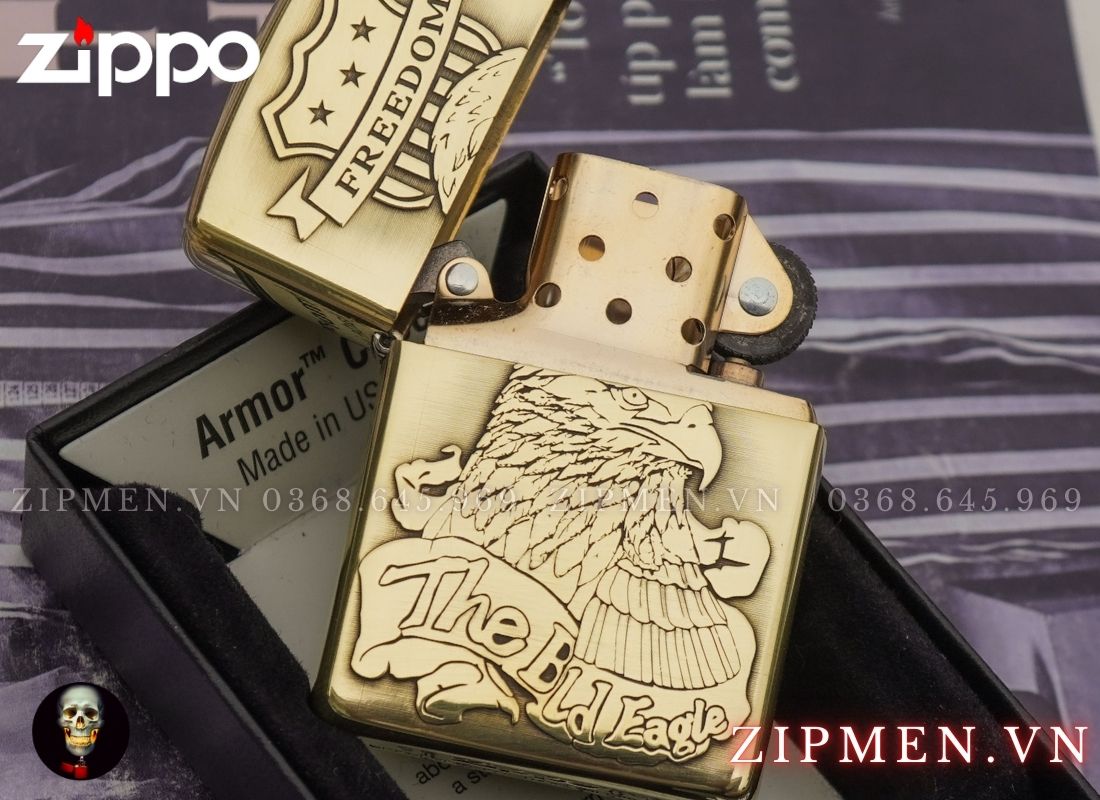 Zippo armor khắc nổi chủ đề Đại Bàng Mỹ Limited