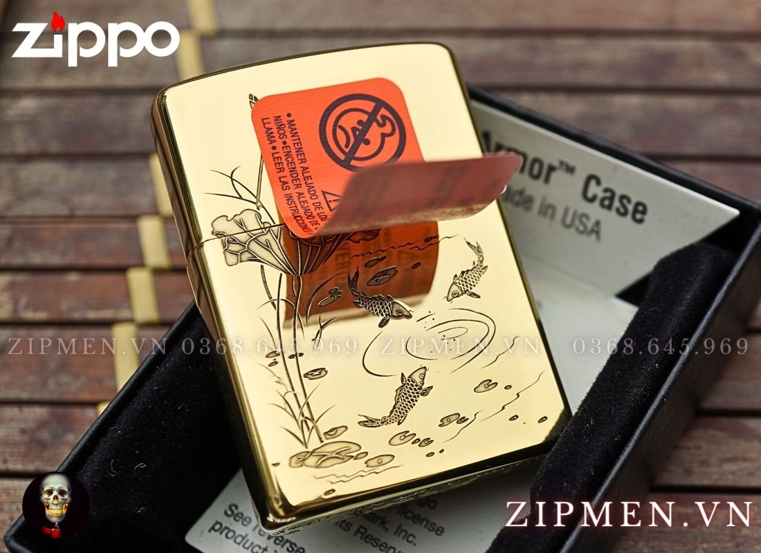 bật lửa zippo armor cá chép bông sen