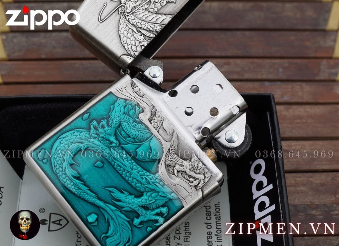 bật lửa zippo armor xuất nhật chủ đề thuỷ long