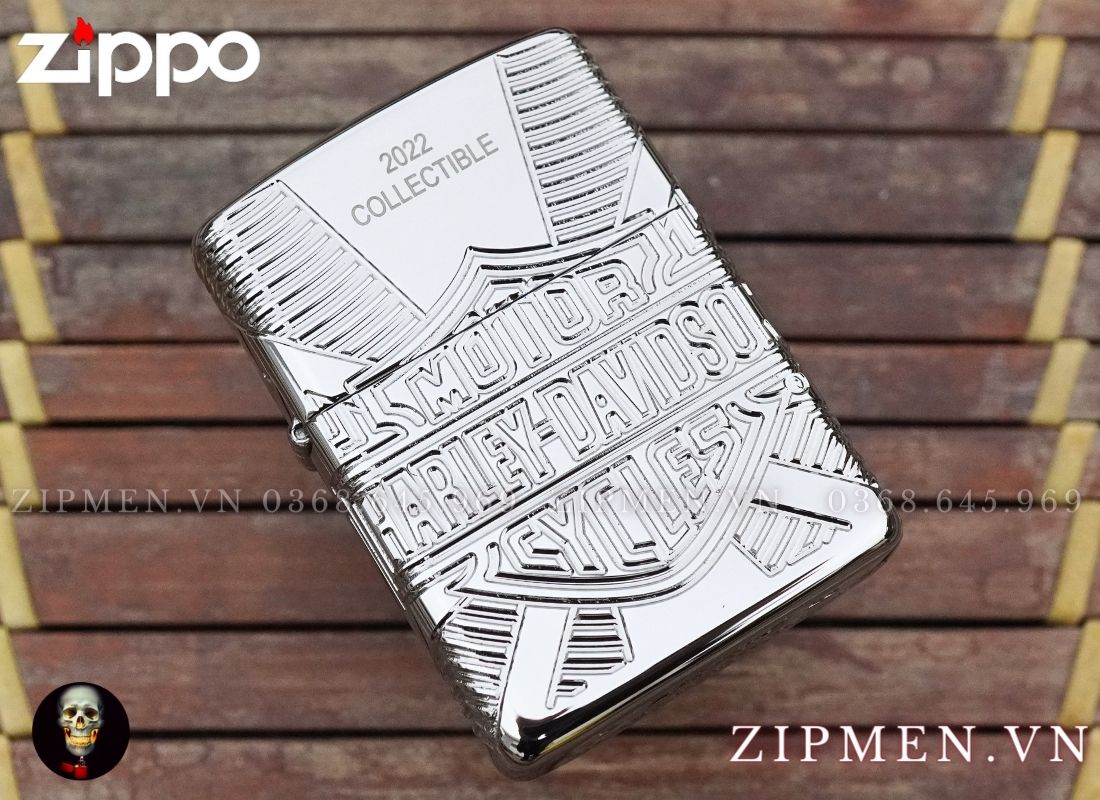 Bật lua zippo armor harley davidson collectible 2022 cao cấp màu trắng chrome