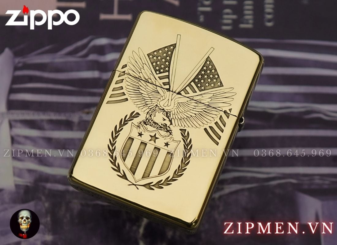 Zippo armor khắc nổi chủ đề Đại Bàng Mỹ Limited