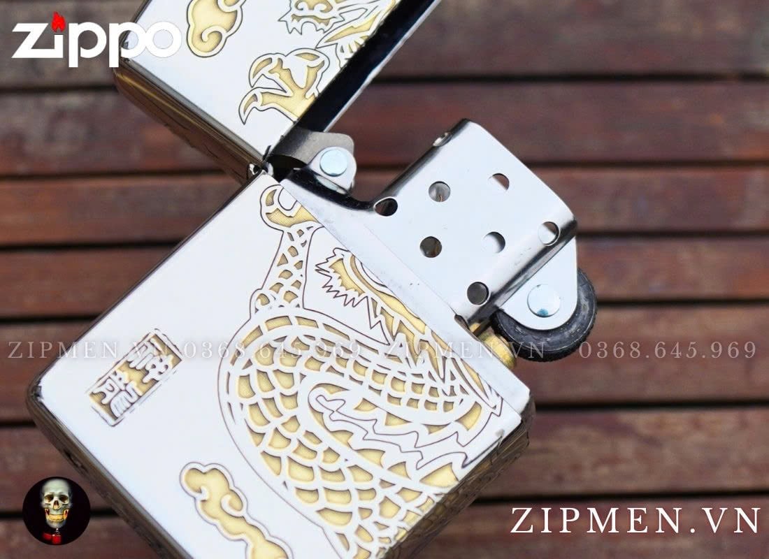 Bật lửa Zippo USA Armor cao cấp rồng cuộn màu vàng