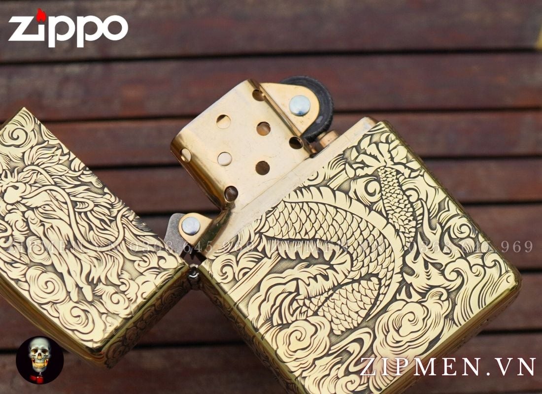 Hộp quẹt zippo armor chủ đề rồng vàng châu Á limited edition
