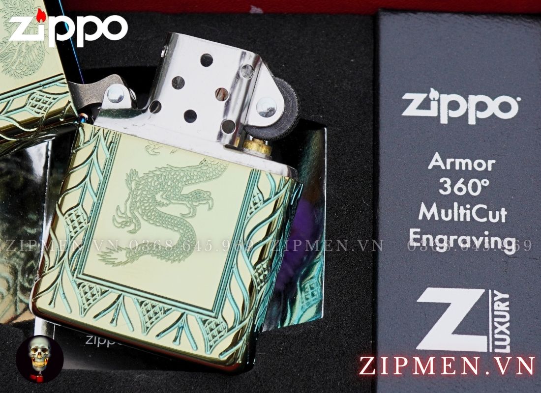 Bật lửa zippo armor 360 multicut chủ đề rồng xanh chính hãng