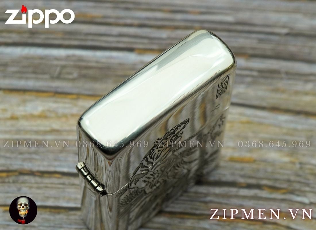 Bật lửa Zippo sterling bạc khối chủ đề Hổ thượng sơn
