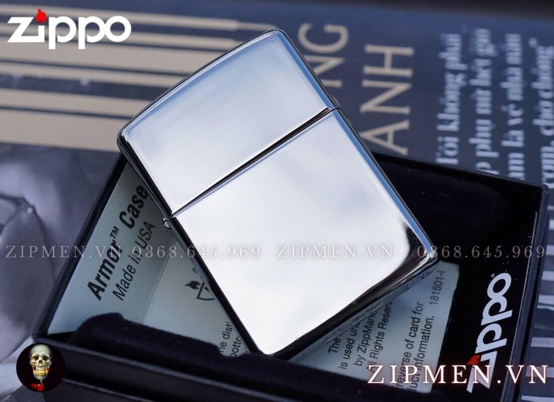 bật lửa zippo armor trắng bóng chính hãng