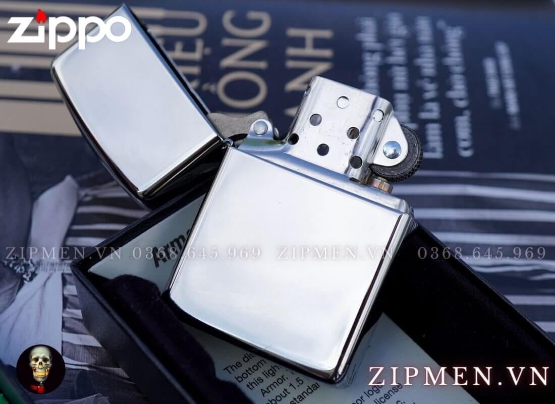 bật lửa zippo armor trắng bóng chính hãng
