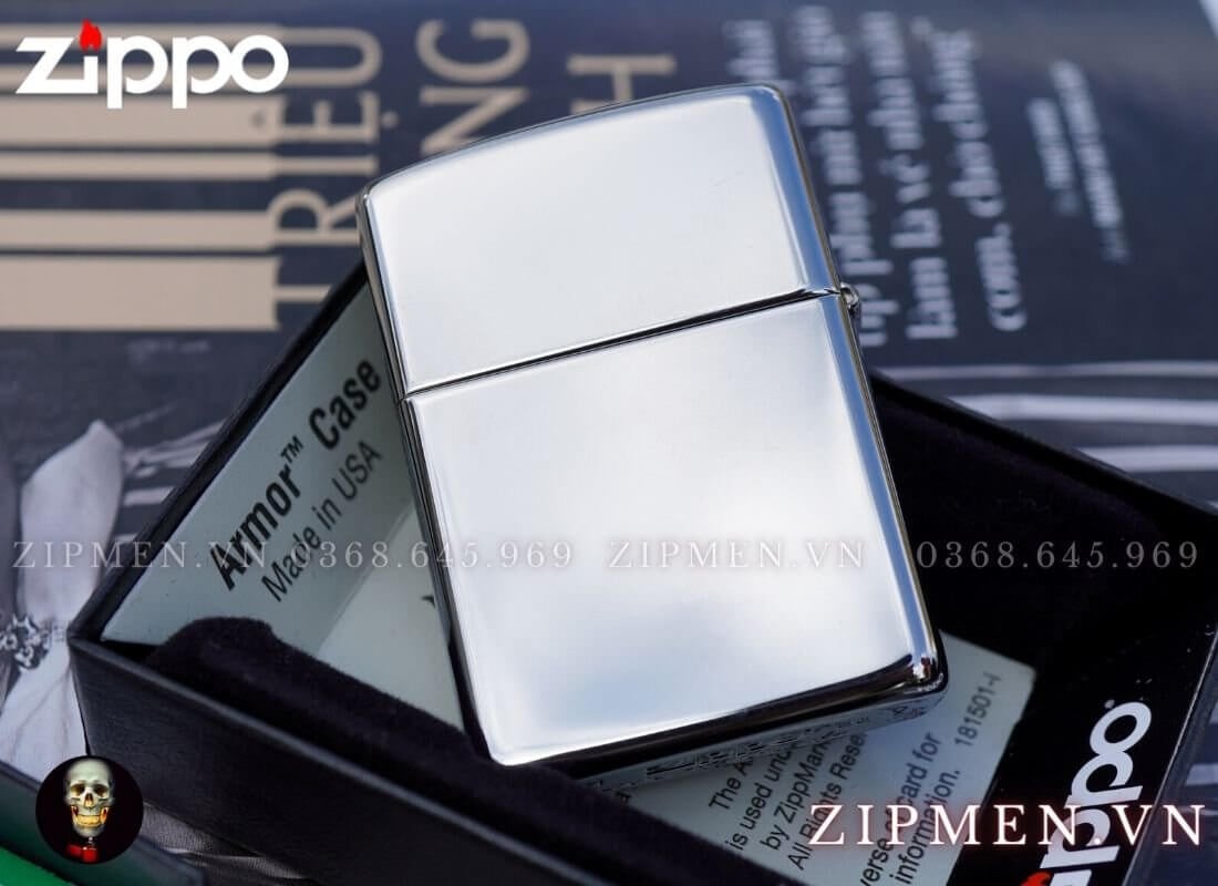 bật lửa zippo armor trắng bóng chính hãng