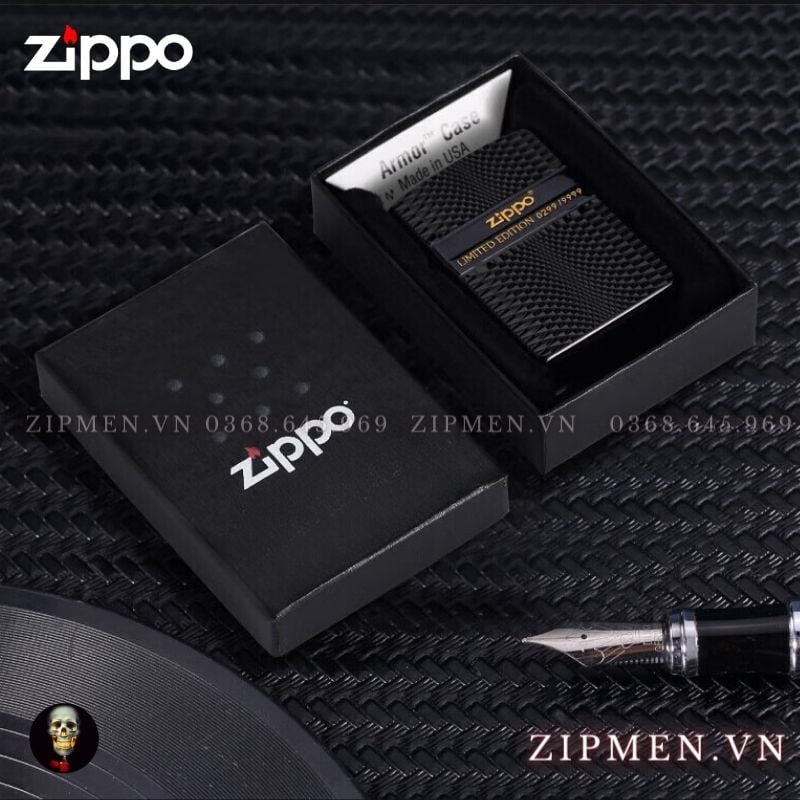 Bật lửa Zippo armor Ebony đen bóng xuất Nhật Bản limited