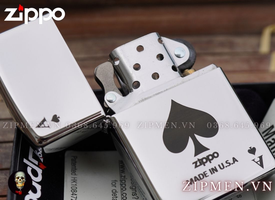 zippo trắng bóng chủ đề át bích
