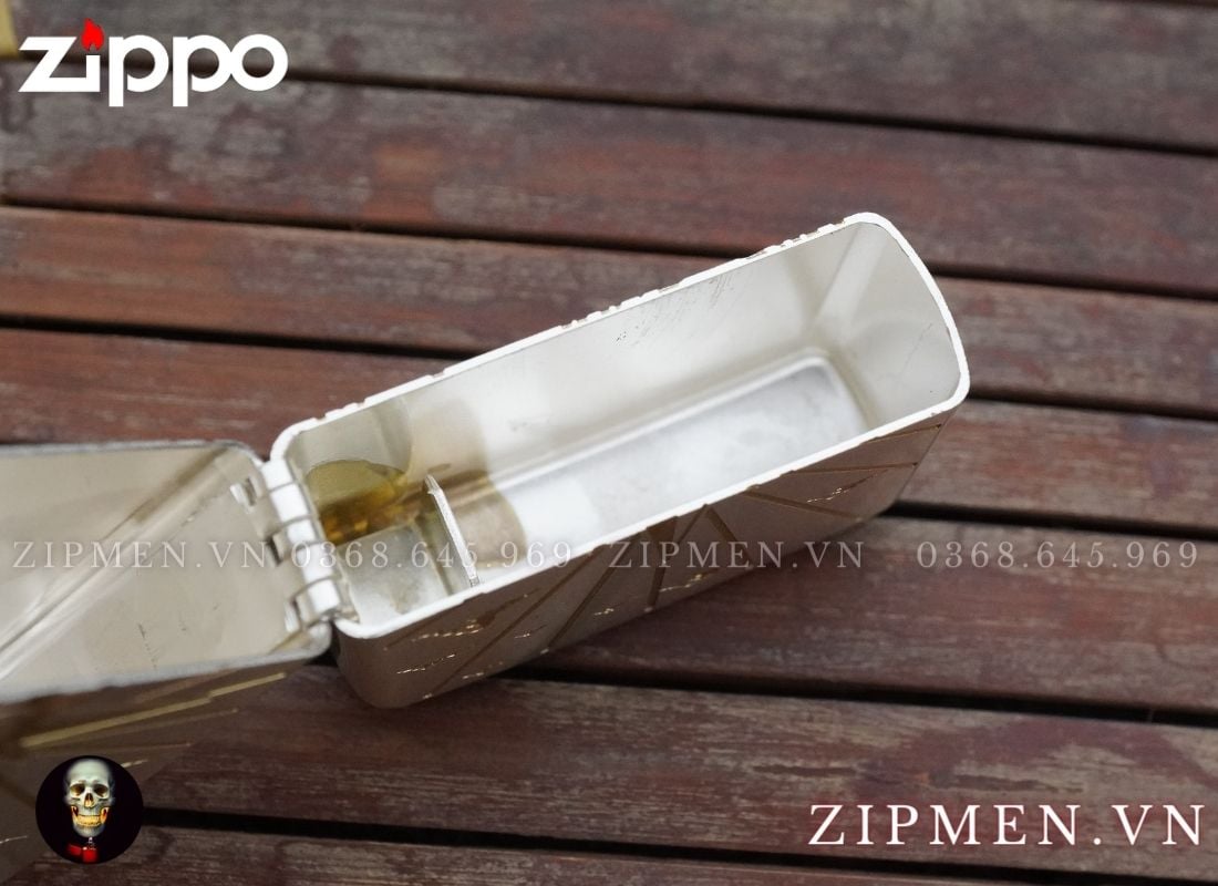 bật lửa zippo xuất Nhật Bản mạ bạc khảm trai chủ đề ngọn lửa phát sáng