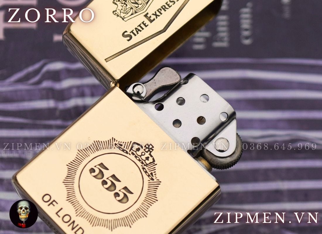 Bật lửa zorro chính hãng đồng thau nguyên khối logo 555