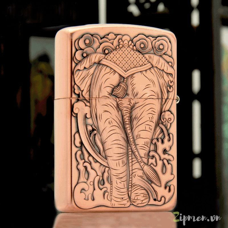 Mặt sau bật lửa Zorro chủ đề con voi