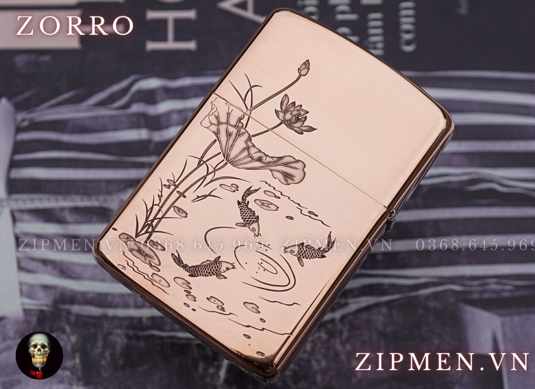 Bật lửa Zorro super copper chủ đề cá chép hoá rồng