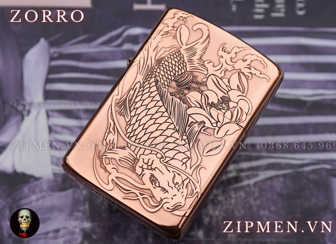 Bật lửa Zorro super copper chủ đề cá chép hoá rồng
