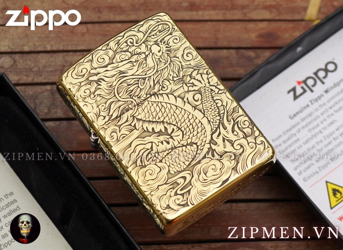 Hộp quẹt zippo armor chủ đề rồng vàng châu Á limited edition