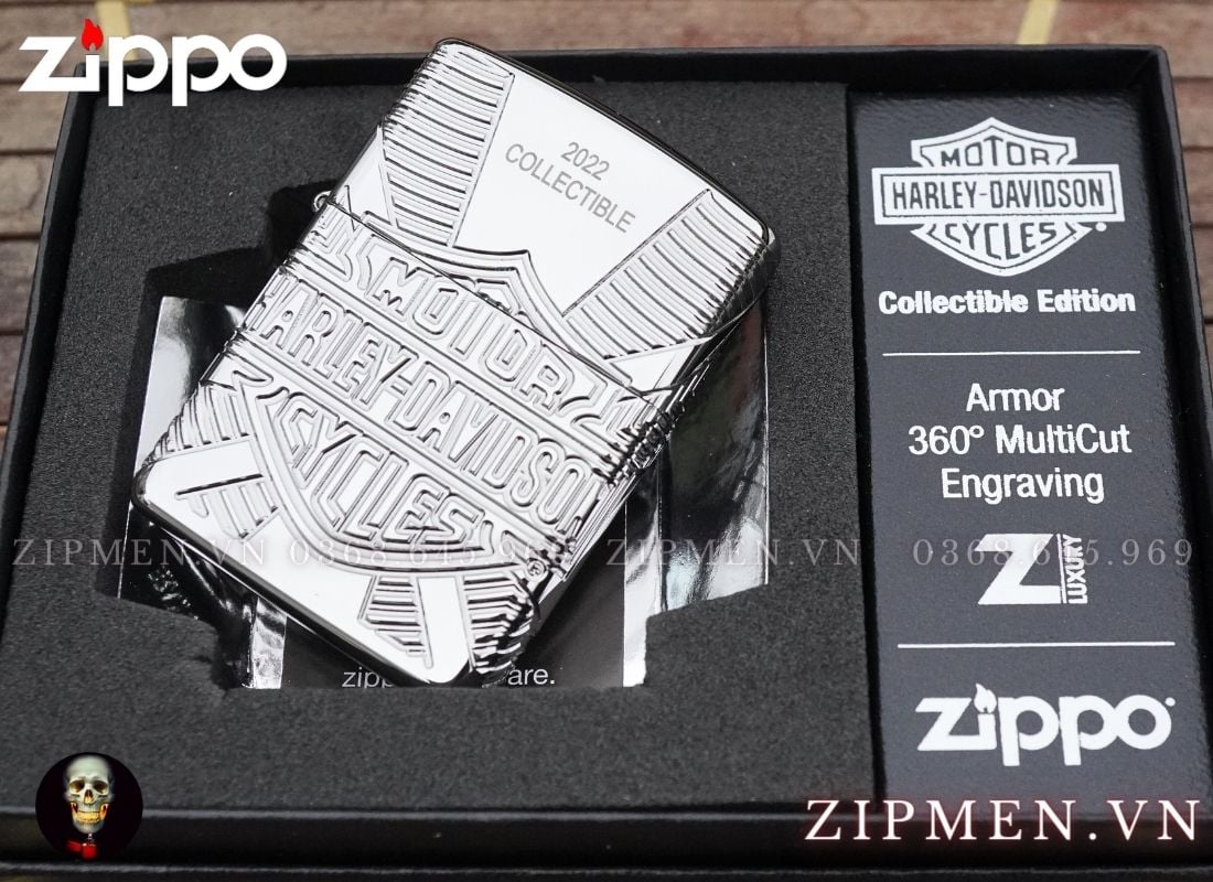 Bật lua zippo armor harley davidson collectible 2022 cao cấp màu trắng chrome