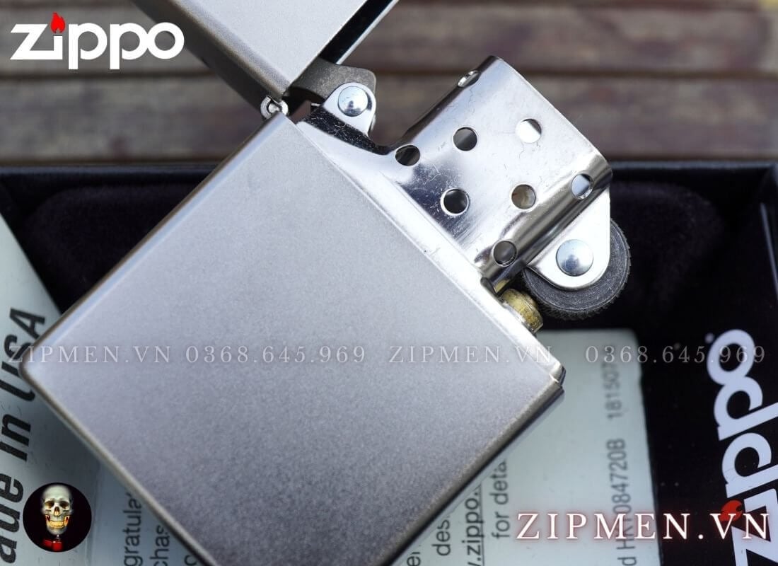 Bật lửa zippo trơn trắng satin chrome chính hãng | Bật lửa zippo cao cấp
