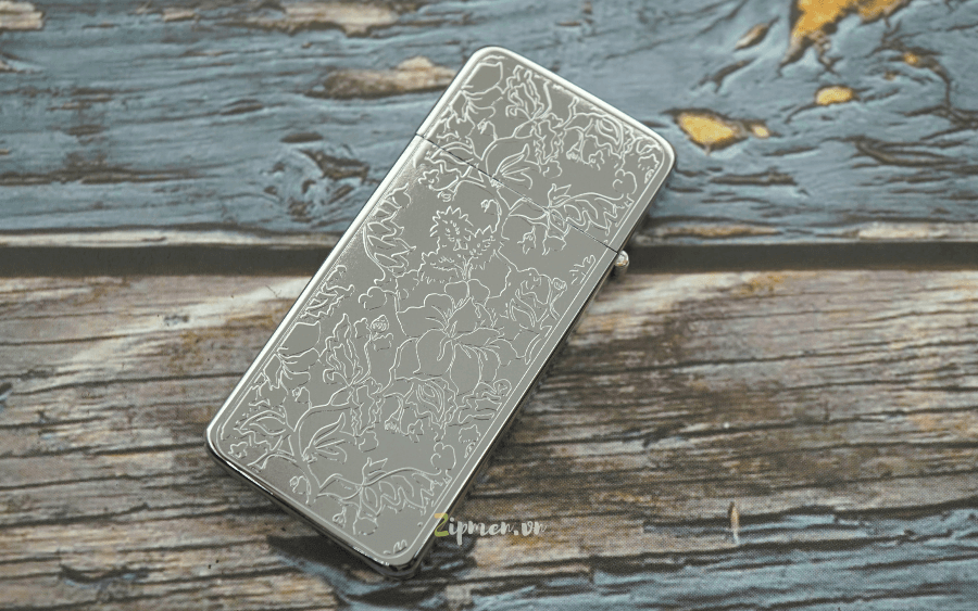 Mặt sau bật lửa Zorro siêu mỏng ZC5 hoa mẫu đơn