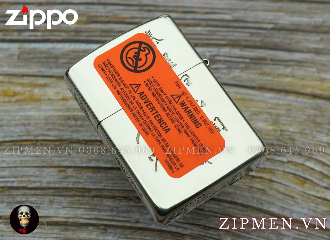 Bật lửa Zippo sterling bạc khối chủ đề Hổ thượng sơn