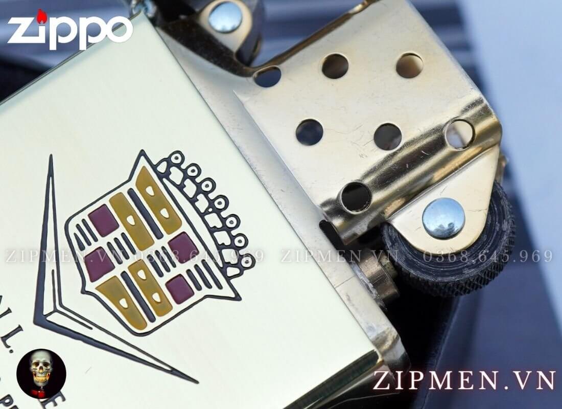 Bật lửa zippo vintage 1937 vàng bóng góc logo cadillac | Hộp quẹt zippo cao cấp