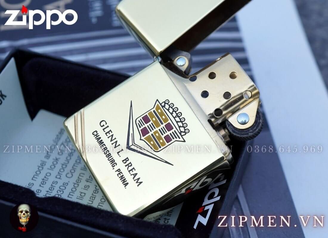 Bật lửa zippo vintage 1937 vàng bóng góc logo cadillac | Hộp quẹt zippo cao cấp