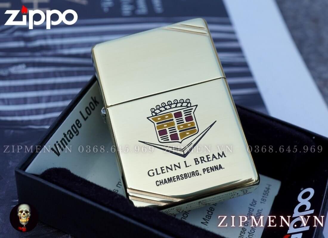Bật lửa zippo vintage 1937 vàng bóng góc logo cadillac | Hộp quẹt zippo cao cấp