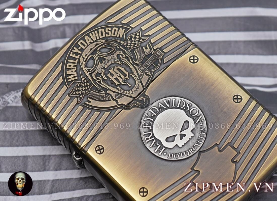 Bật lửa zippo armor chủ đề harley davidson đầu lâu | Zippo armor cao cấp chính hãng